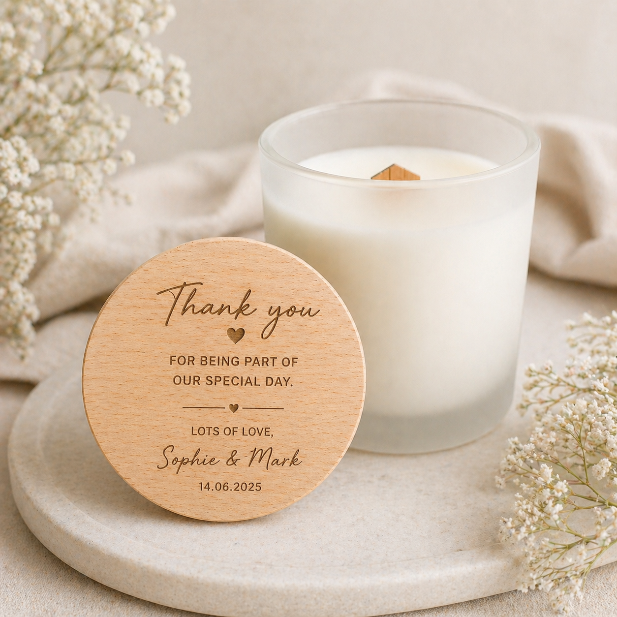 Personalised Wedding Candle Gift/ Engraved Wooden Lid Keepsake (Copy)