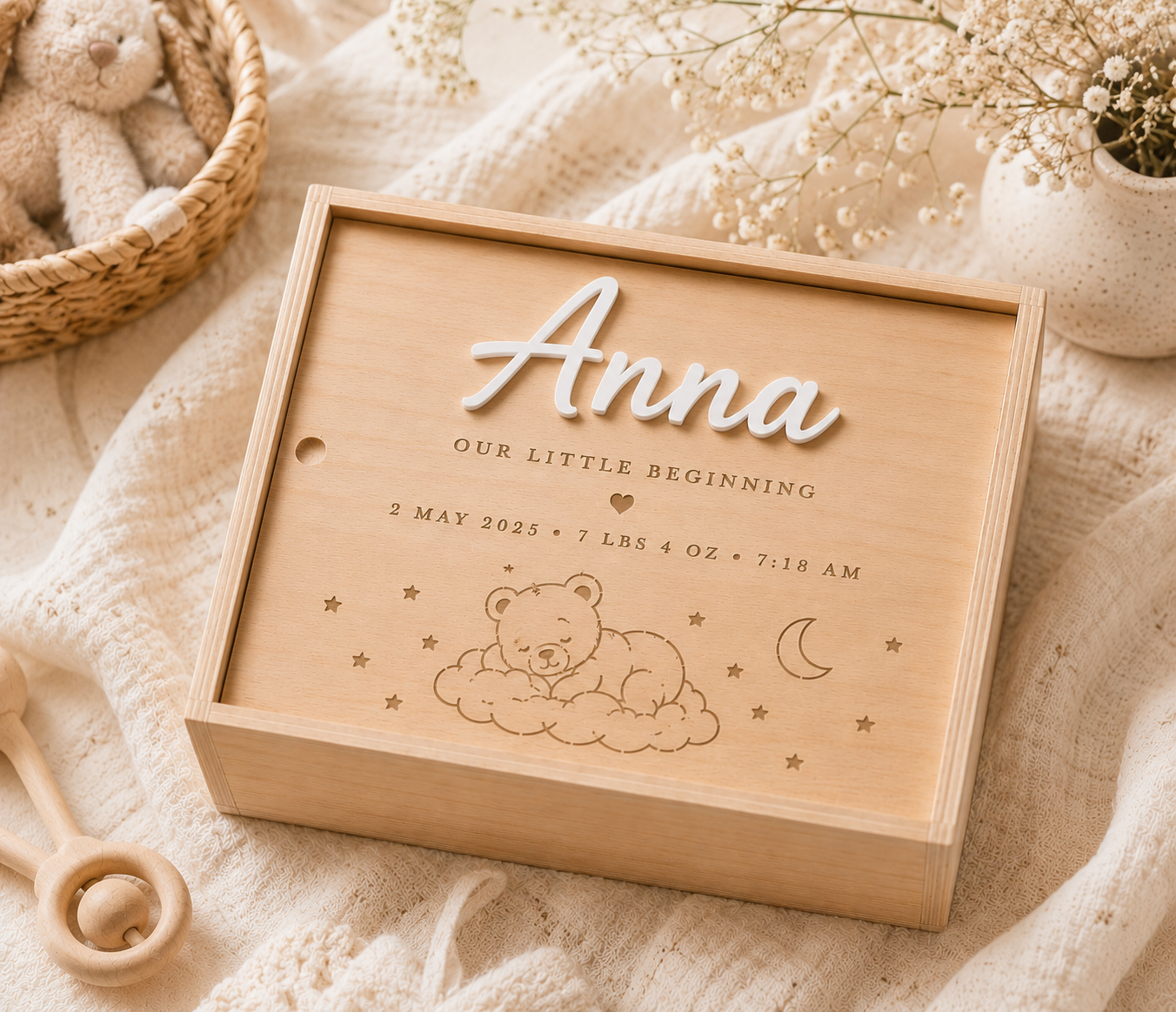 Personalised Baby Memory Box with Acrylic Name