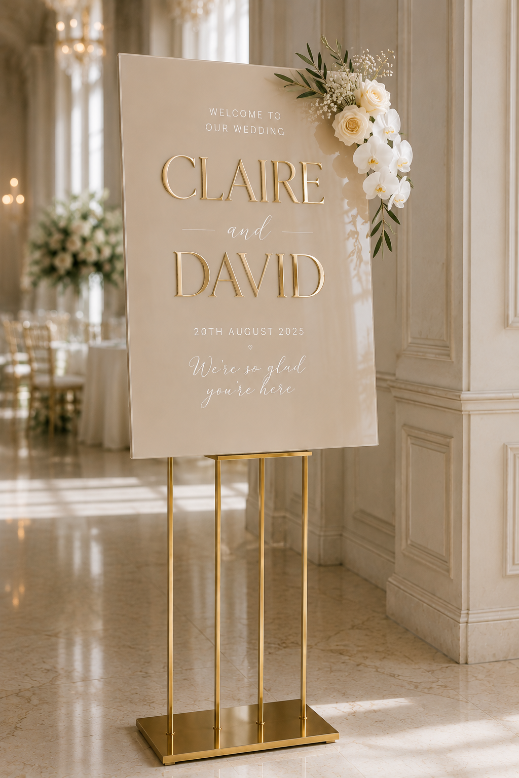 Personalised Wedding Welcome Sign with Gold Mirror Lettering