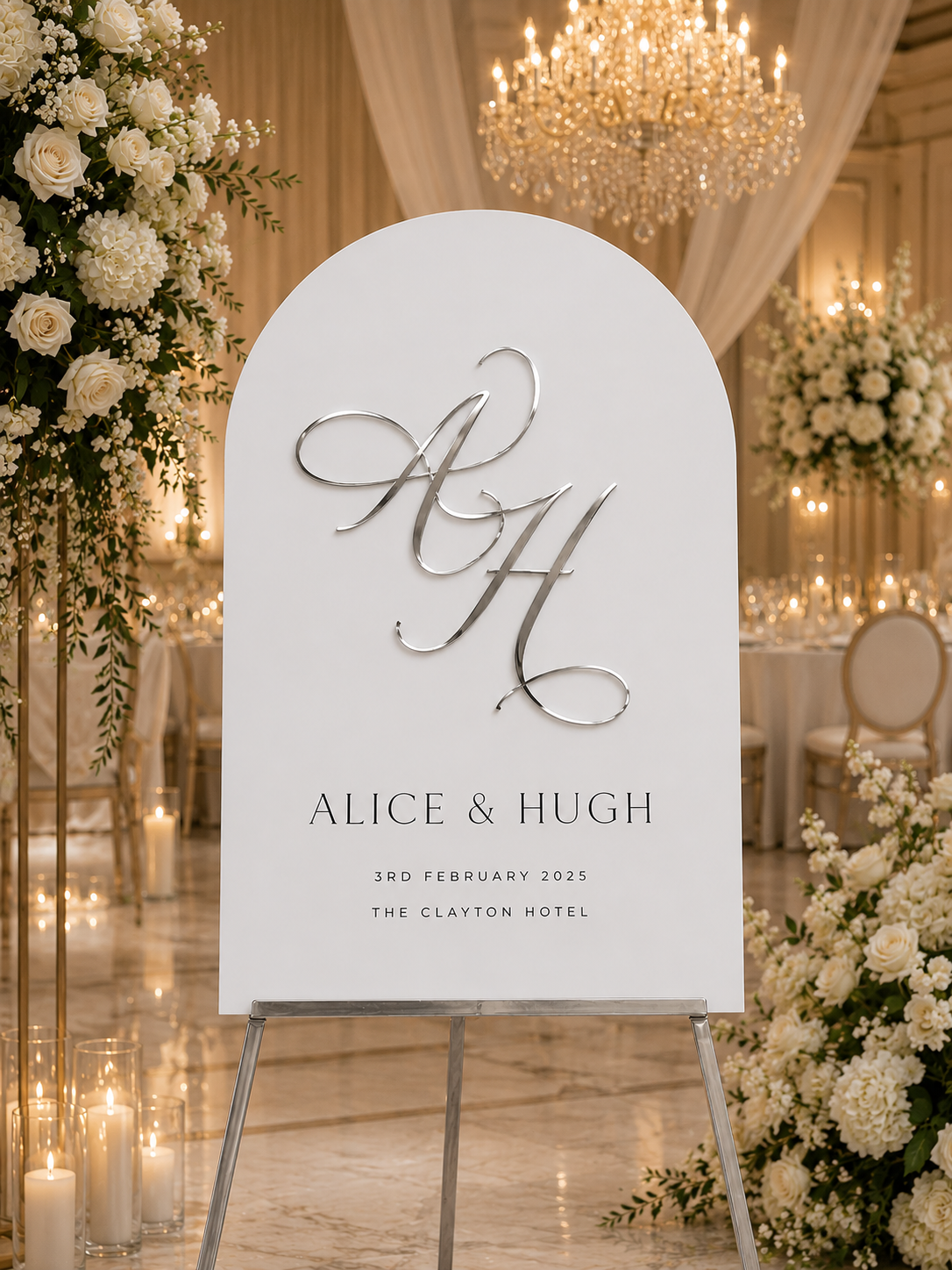 Personalised Wedding Welcome Sign with Raised Mirror Initials