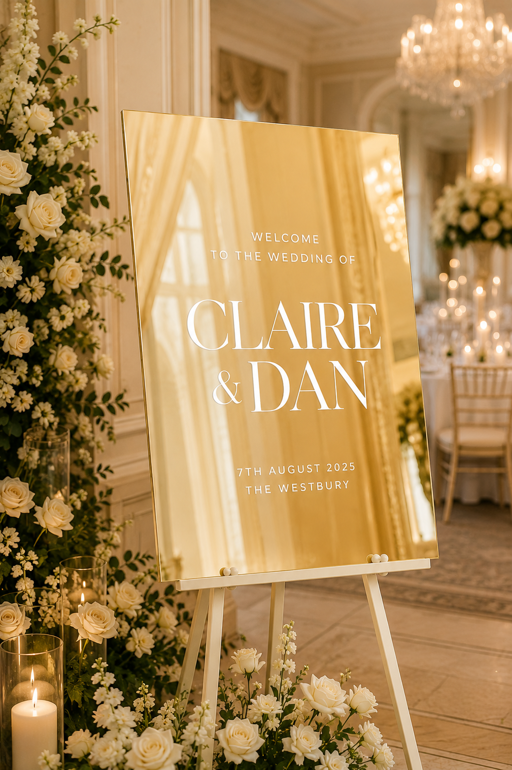 Personalised Gold Mirror Wedding Welcome Sign