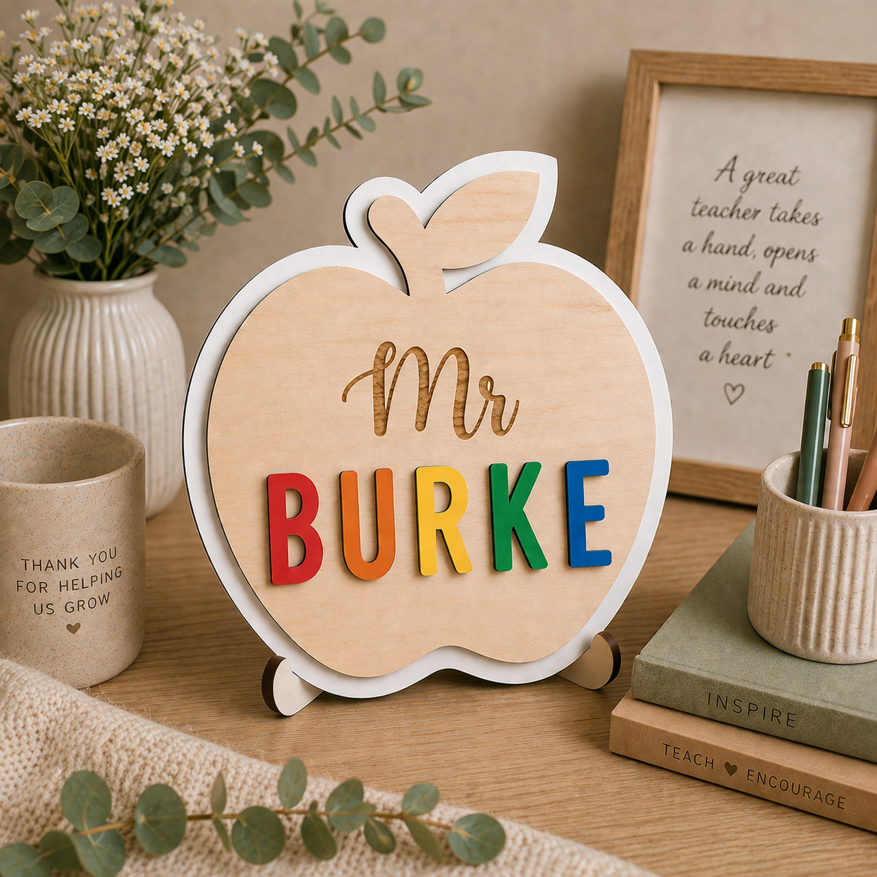 Personalised teacher gifts handmade in Ireland including engraved plaques and keepsakes