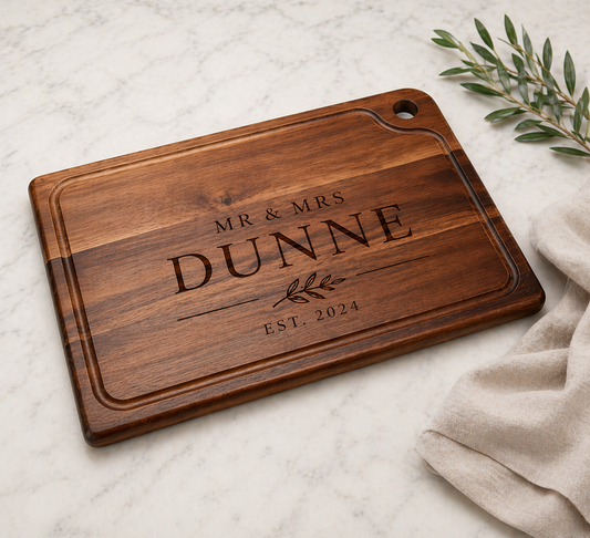 Luxury Personalised Wooden Chopping Board | Engraved Wedding Gift | Custom Mr & Mrs Keepsake