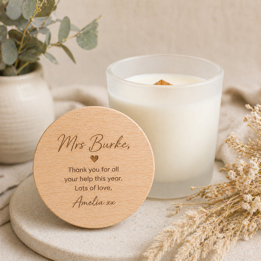 Personalised Teacher Candle Gift/ Engraved Wooden Lid Keepsake