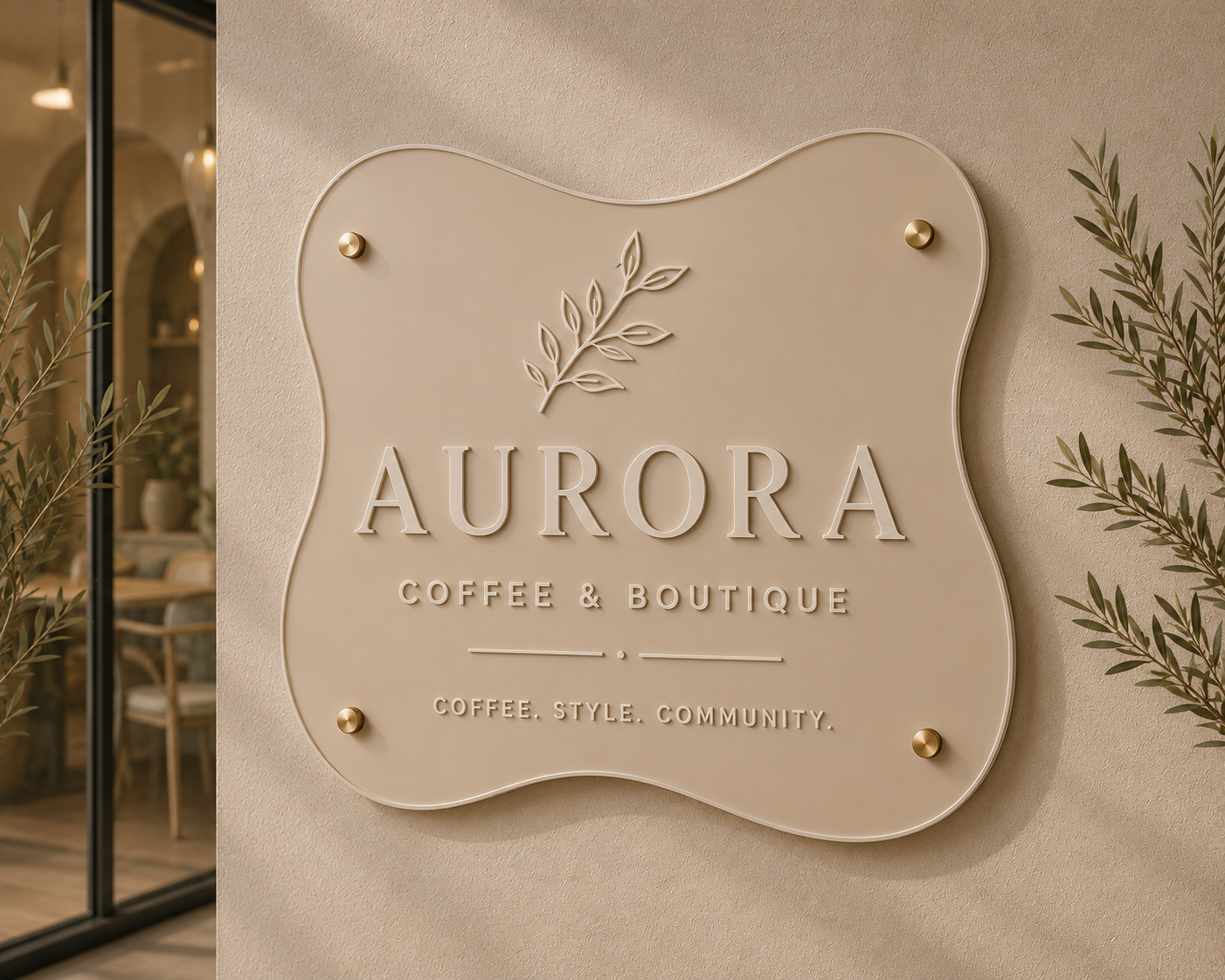 Custom Neutral Acrylic Sign | Premium Café, Pilates & Boutique Signage