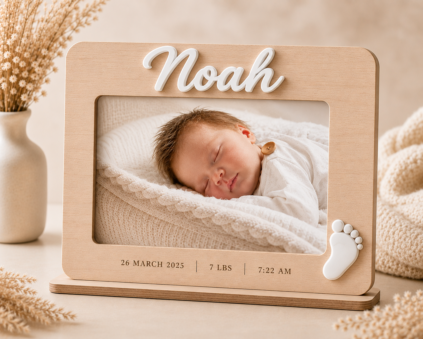 Personalised New Baby Photo Frame | Custom Name & Birth Details