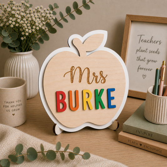 Personalised Teacher Apple Plaque – Custom Name Sign Gift (16 x 17.5cm)