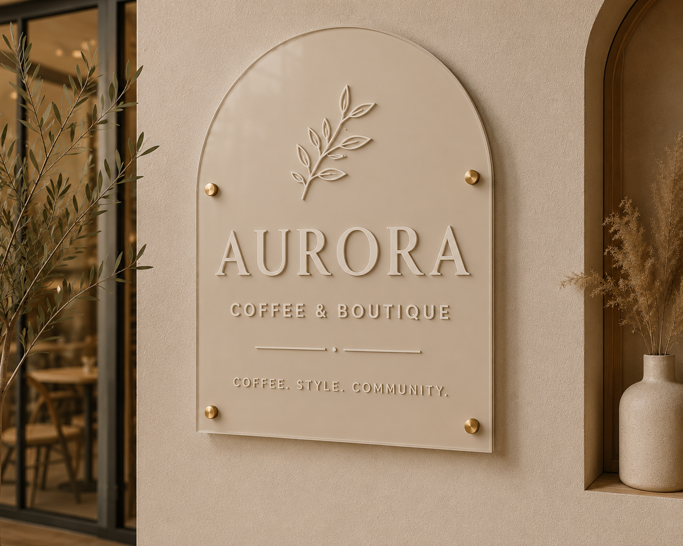 Custom Neutral Acrylic Sign | Premium Café, Pilates & Boutique Signage