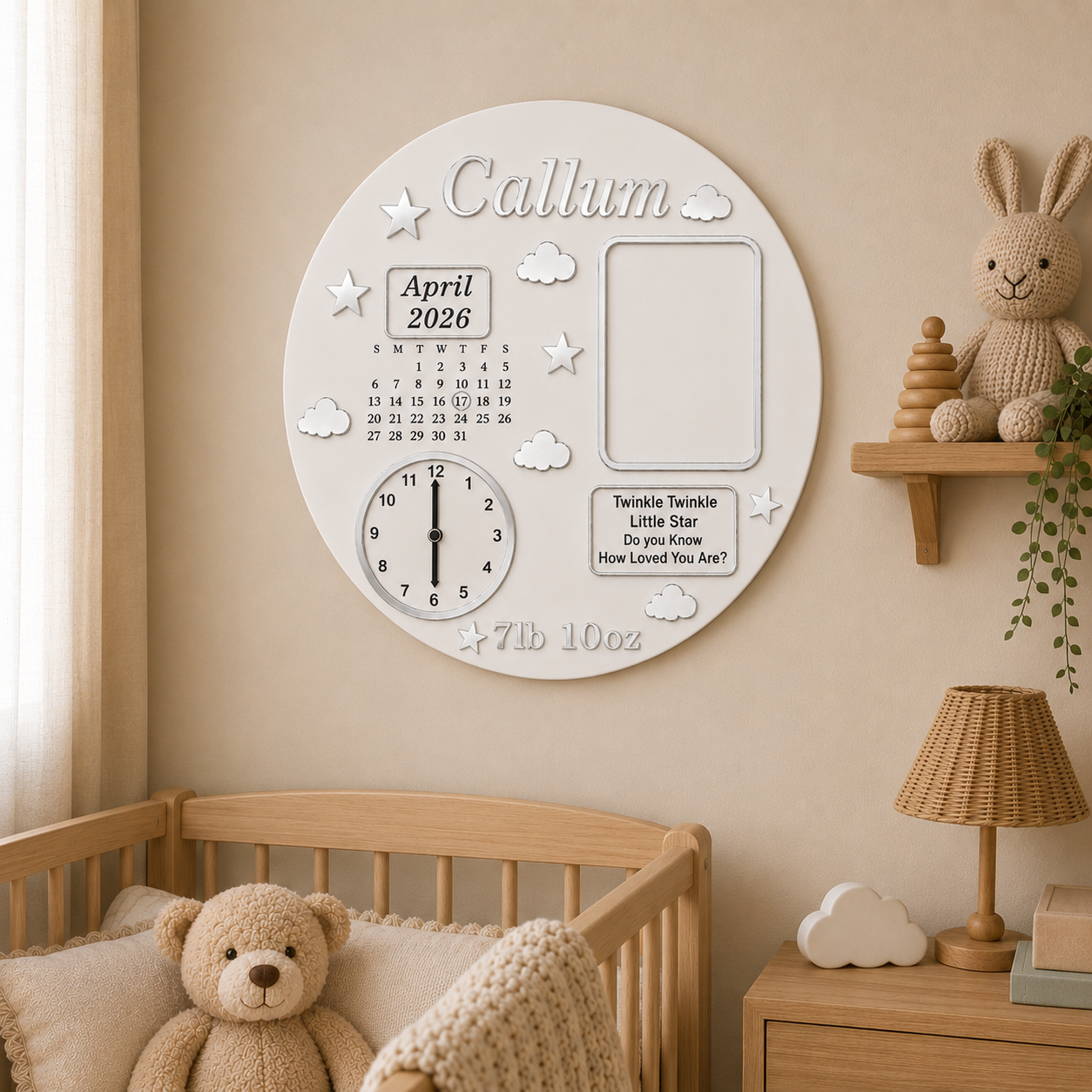 Personalised Baby Birth Plaque with Clock