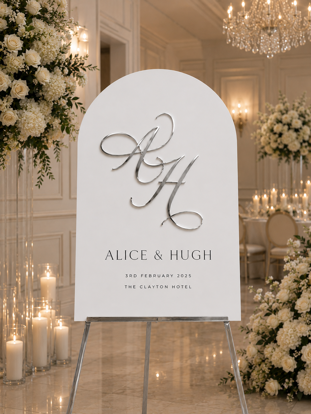 Personalised Wedding Welcome Sign with Raised Mirror Initials