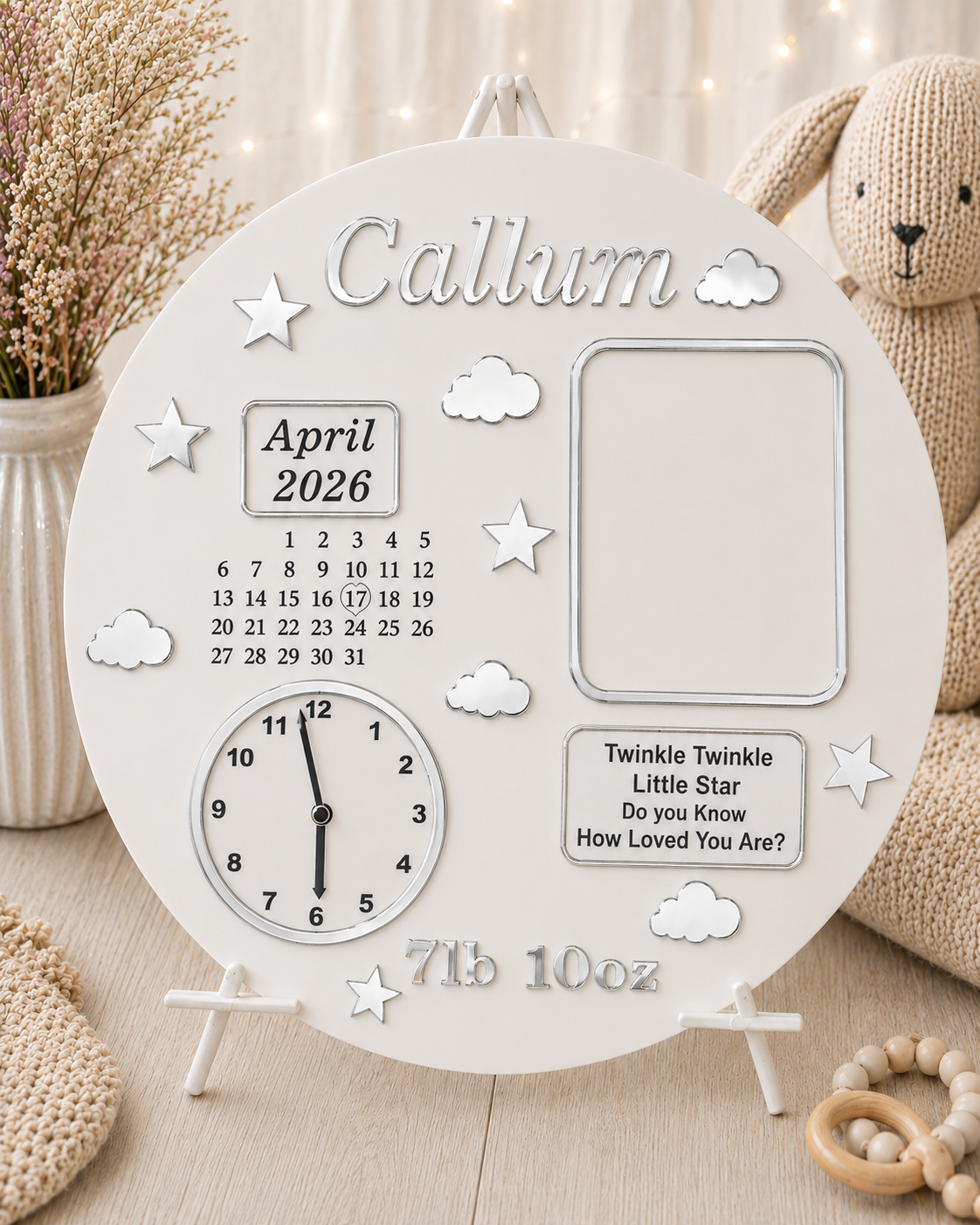 Personalised Baby Birth Plaque with Clock