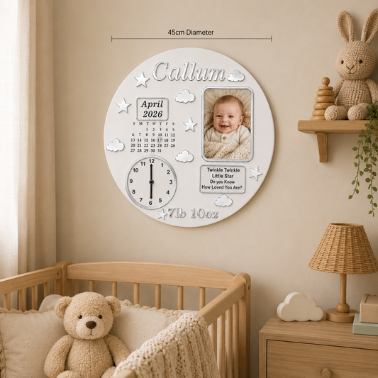 Personalised Baby Birth Plaque with Clock