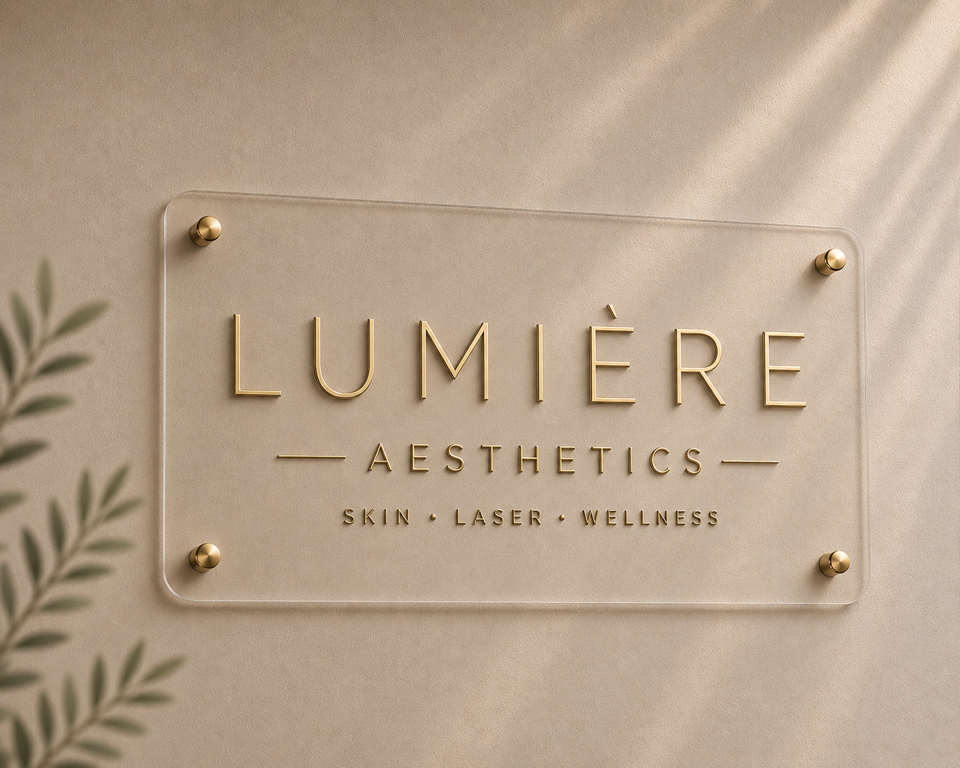Luxury Acrylic Business Sign | 3D Gold Mirror Salon & Clinic Sign | Custom Aesthetics & Wellness Signage