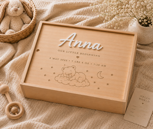Personalised Baby Memory Box with Acrylic Name