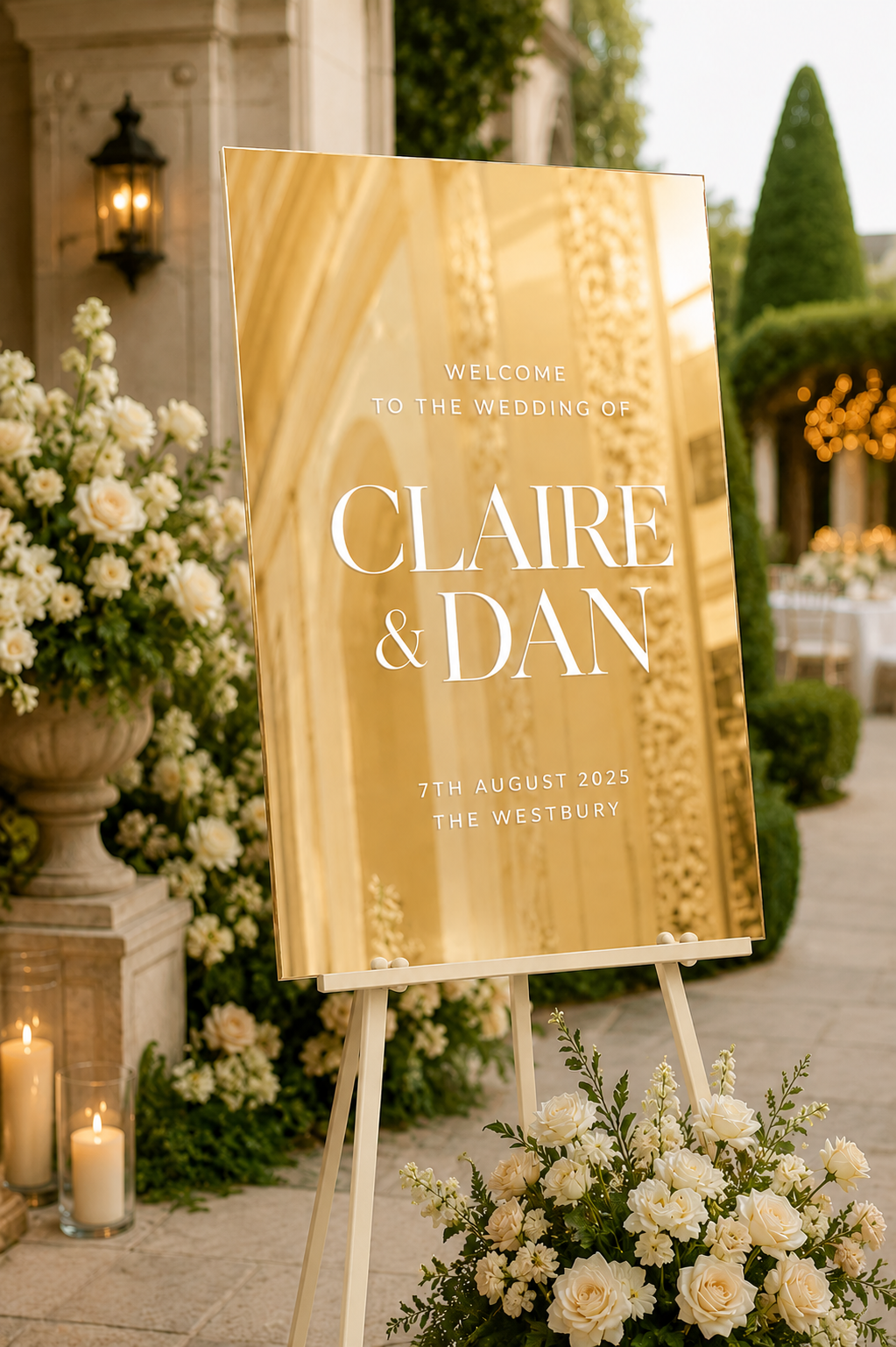 Personalised Gold Mirror Wedding Welcome Sign