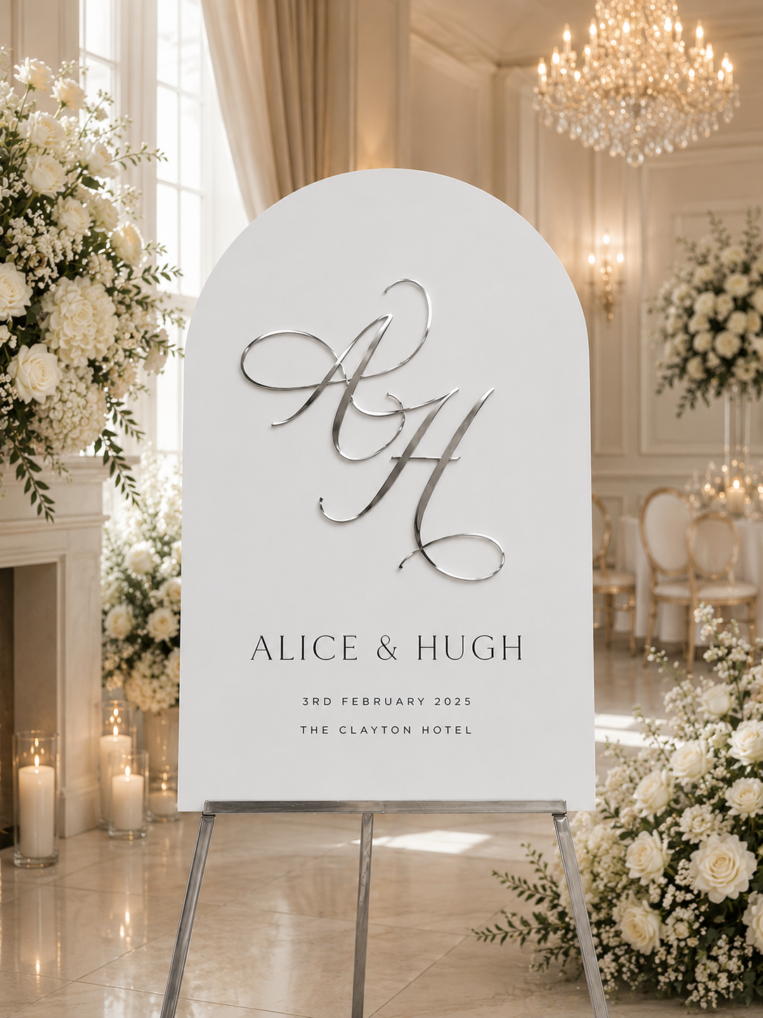 Personalised Wedding Welcome Sign with Raised Mirror Initials