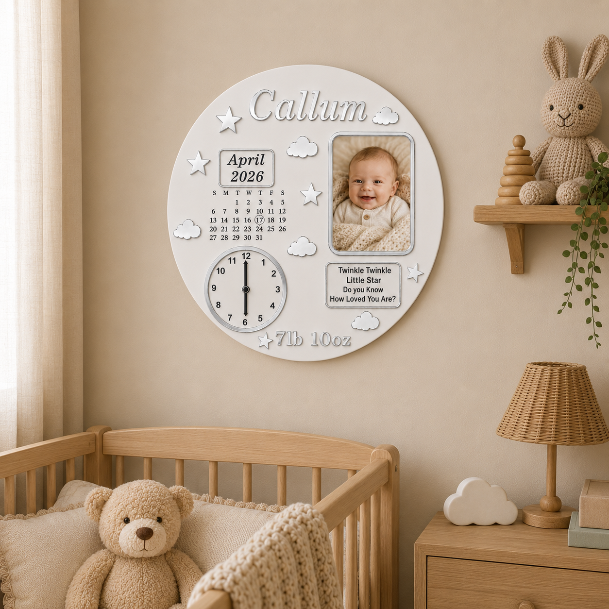 Personalised Baby Birth Plaque with Clock