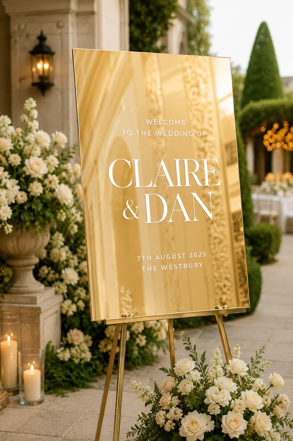 Personalised Gold Mirror Wedding Welcome Sign