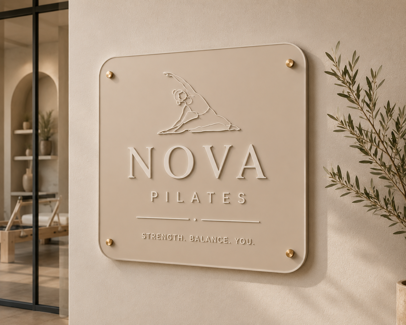 Custom Neutral Acrylic Sign | Premium Café, Pilates & Boutique Signage