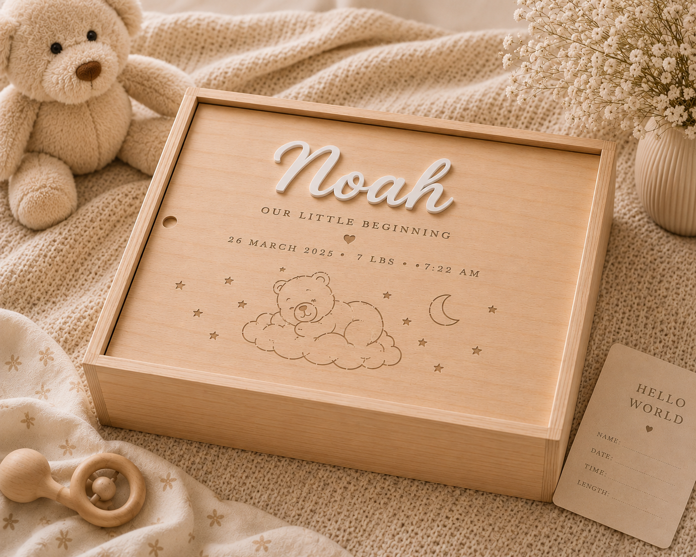 Personalised Baby Memory Box with Acrylic Name