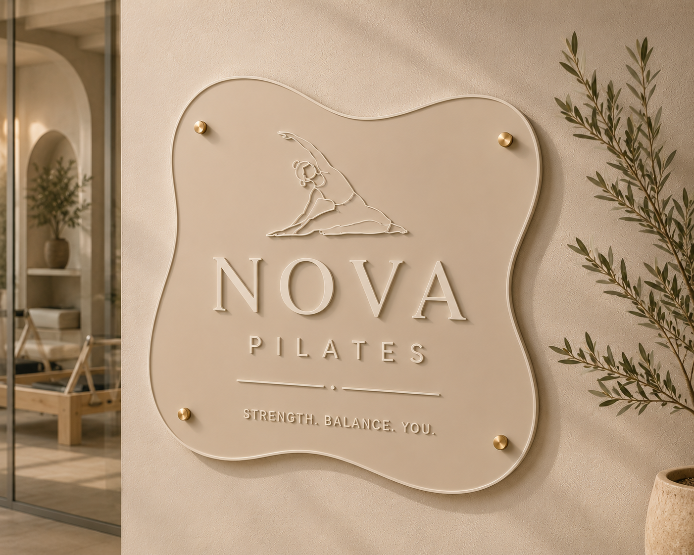 Custom Neutral Acrylic Sign | Premium Café, Pilates & Boutique Signage