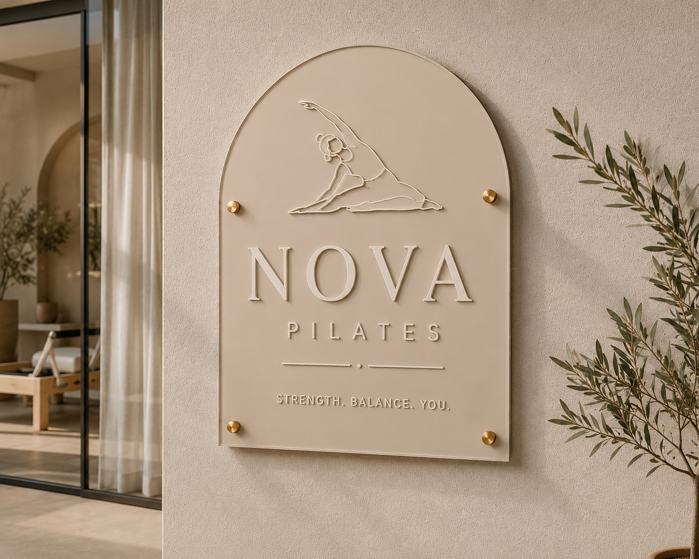 Custom Neutral Acrylic Sign | Premium Café, Pilates & Boutique Signage