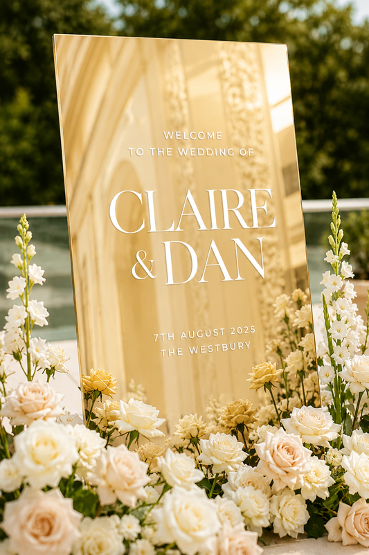 Personalised Gold Mirror Wedding Welcome Sign