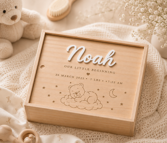 Personalised Baby Memory Box with Acrylic Name