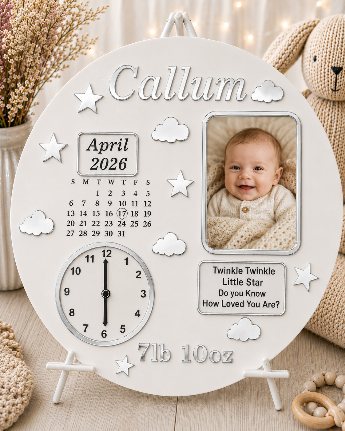 Personalised Baby Birth Plaque with Clock